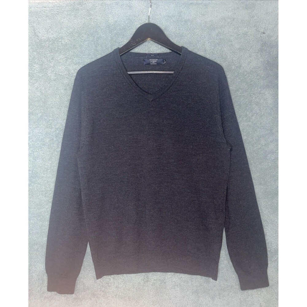 J.Crew Mens Sweater Medium Grey Wool Pullover Slim Preppy Academia Professor